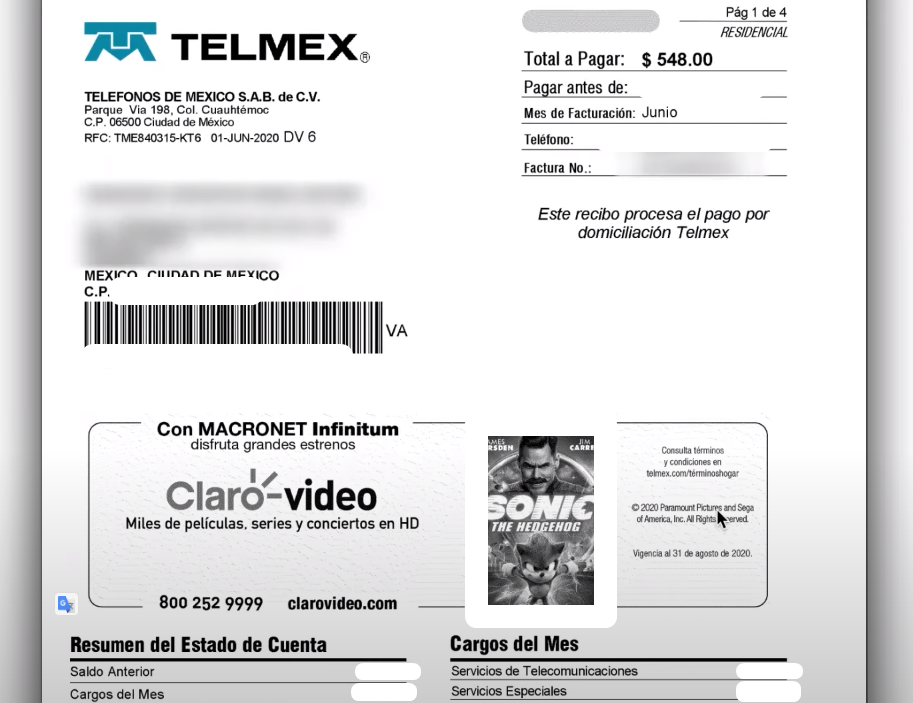 recibo Telmex